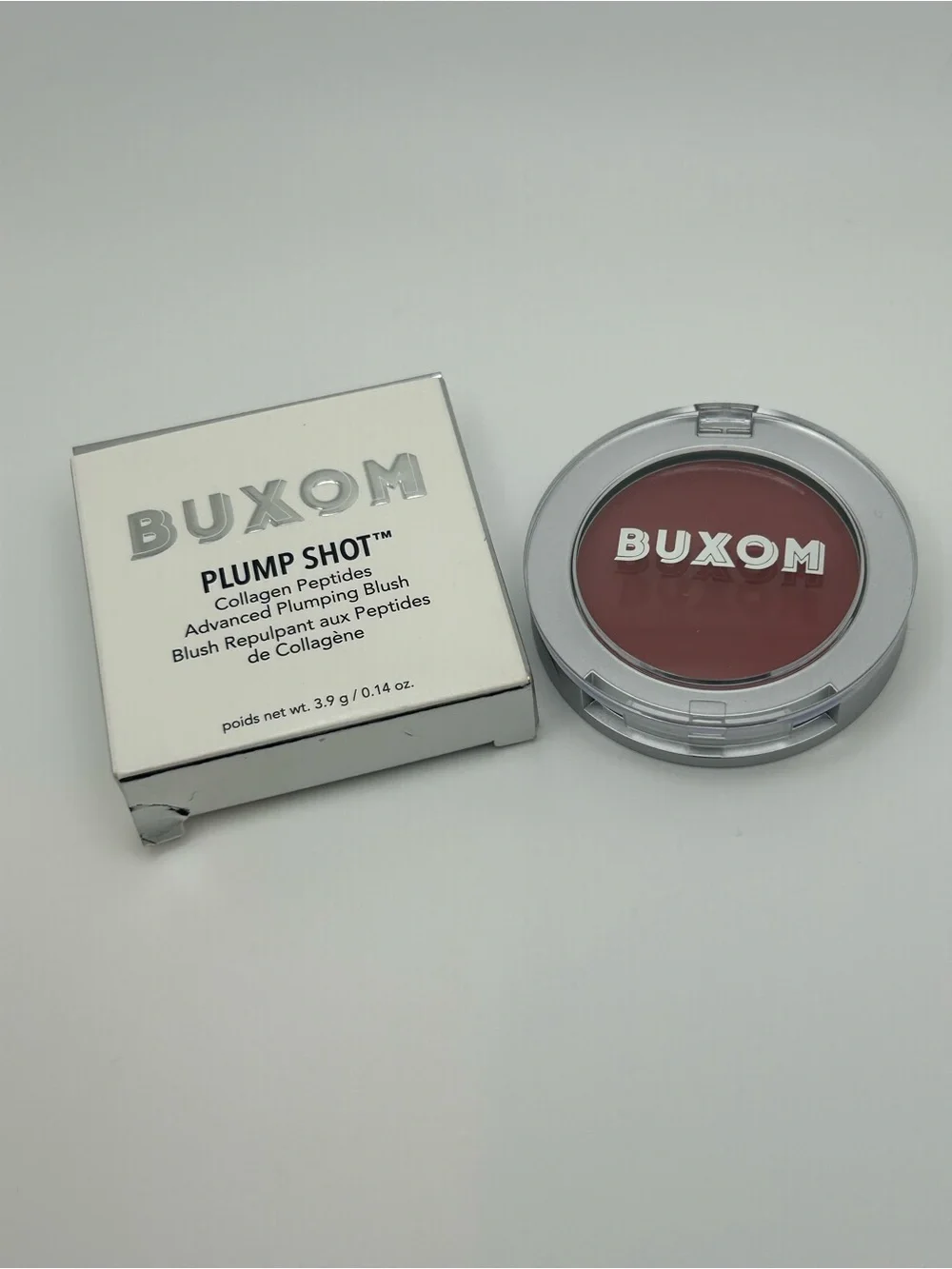 Buxom Plump Shot Plumping Blush — collagen peptides- color Cheeky Rose